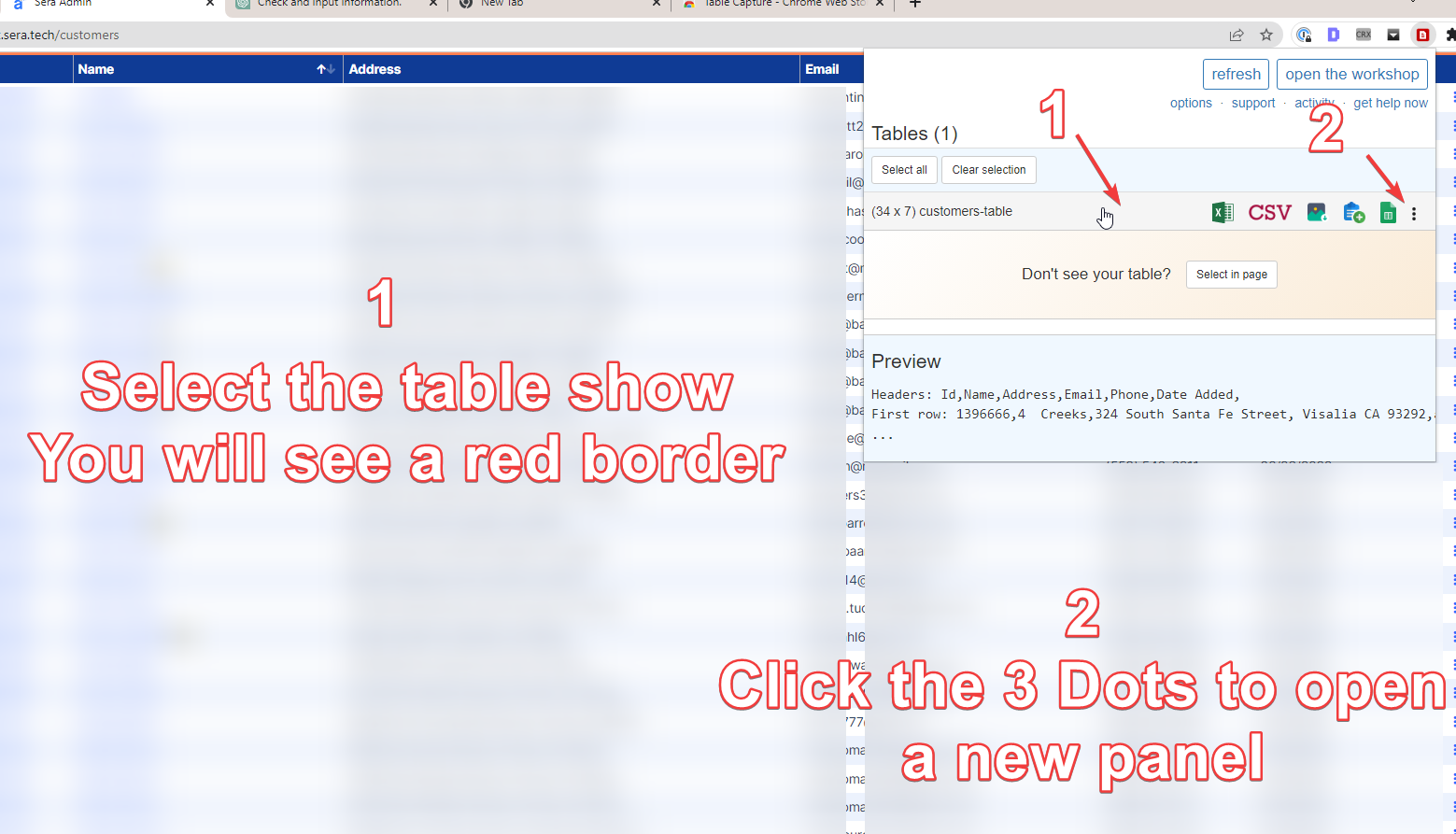 selecting the table to grab